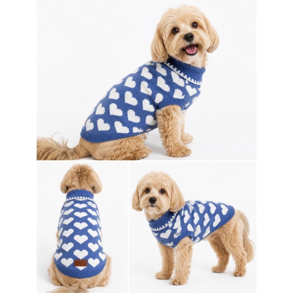 NWT Blue Heart Dog Sweater Large Valentine Pet Knit Pullover